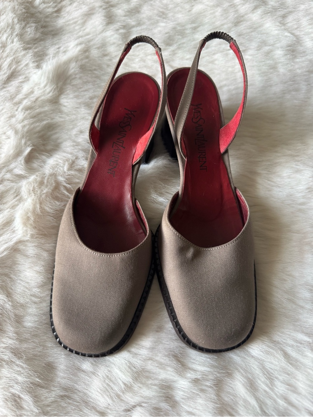 Yves Saint Laurent Taupe Slingback Mules with Red Insole - Picture 1 of 14